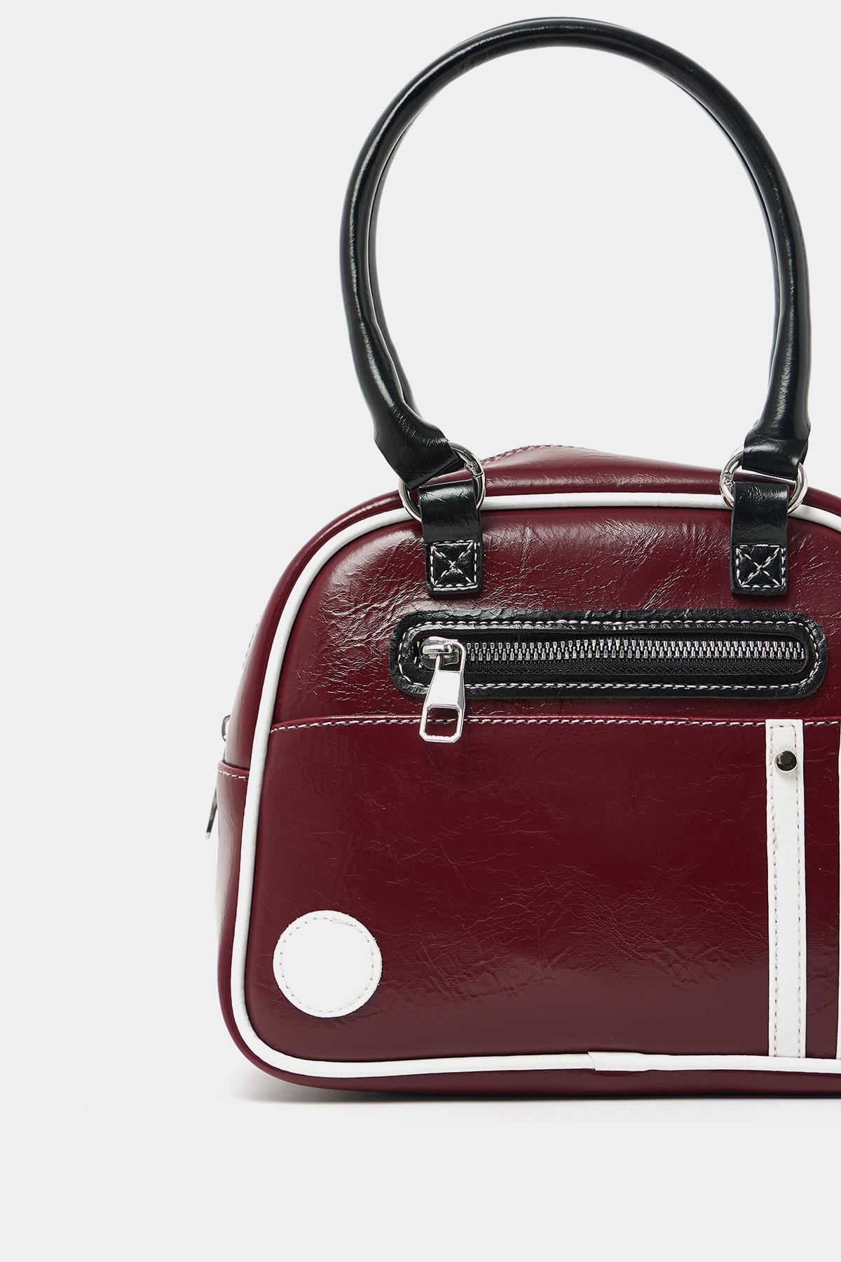 Retro Bowling El ve Omuz Çanta Bordo