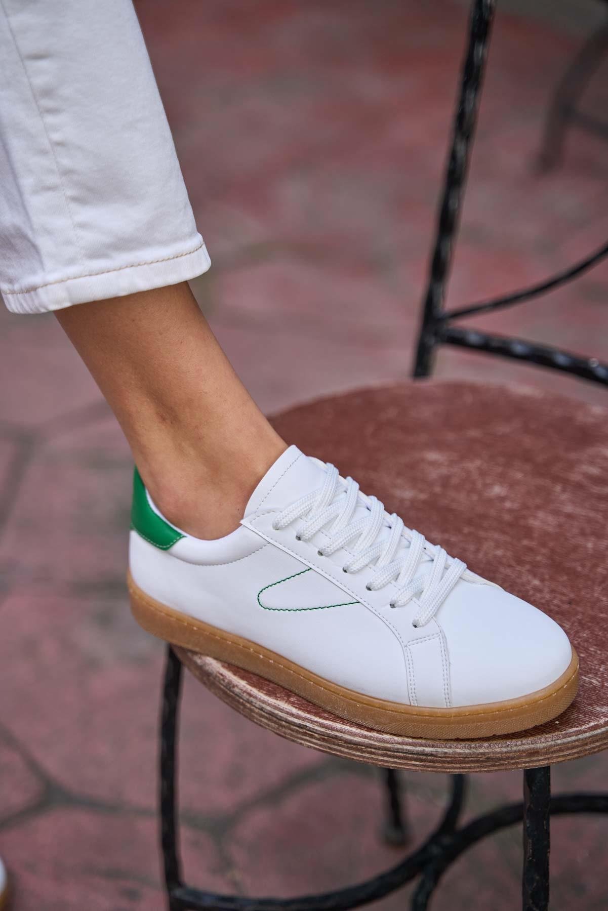 Retro Taban Detaylı Spor Ayakkabı Beyaz-Yeşil