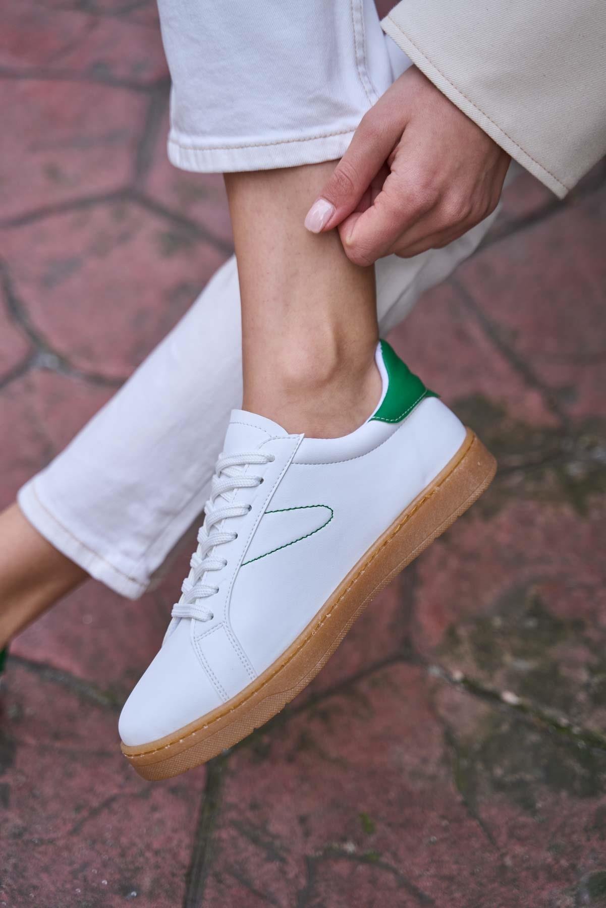 Retro Taban Detaylı Spor Ayakkabı Beyaz-Yeşil