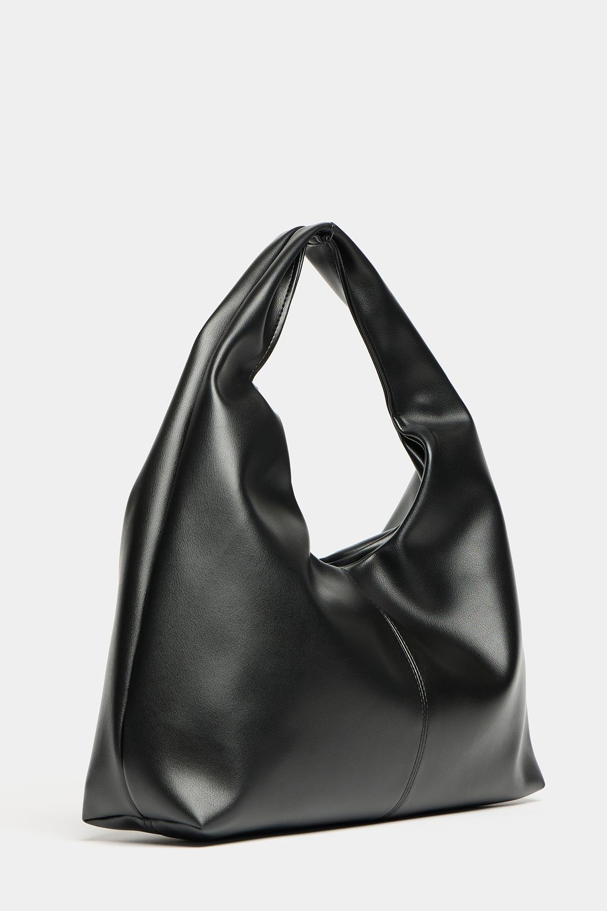 Shopper Omuz Çantası – Yumuşak Form Vintage Model Siyah PU Deri