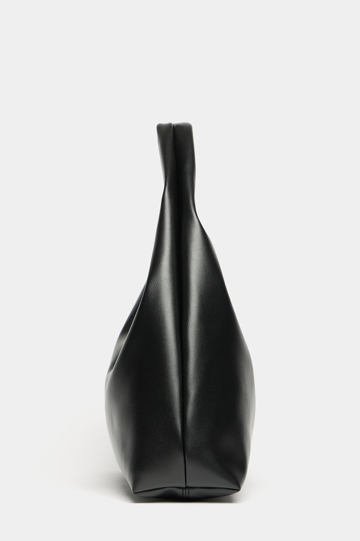 Shopper Omuz Çantası – Yumuşak Form Vintage Model Siyah PU Deri