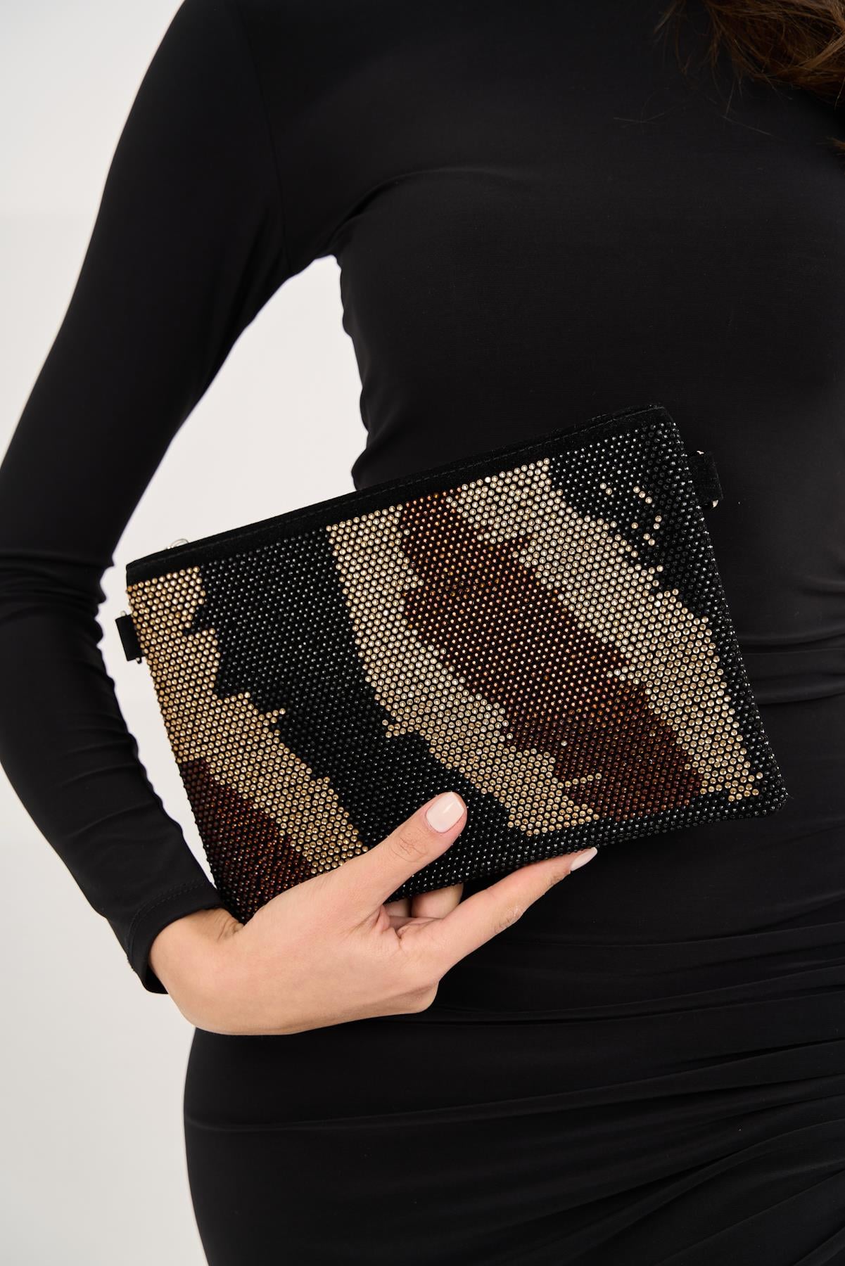 Taş Desenli Kadın Taşlı Clutch El ve Omuz Çanta