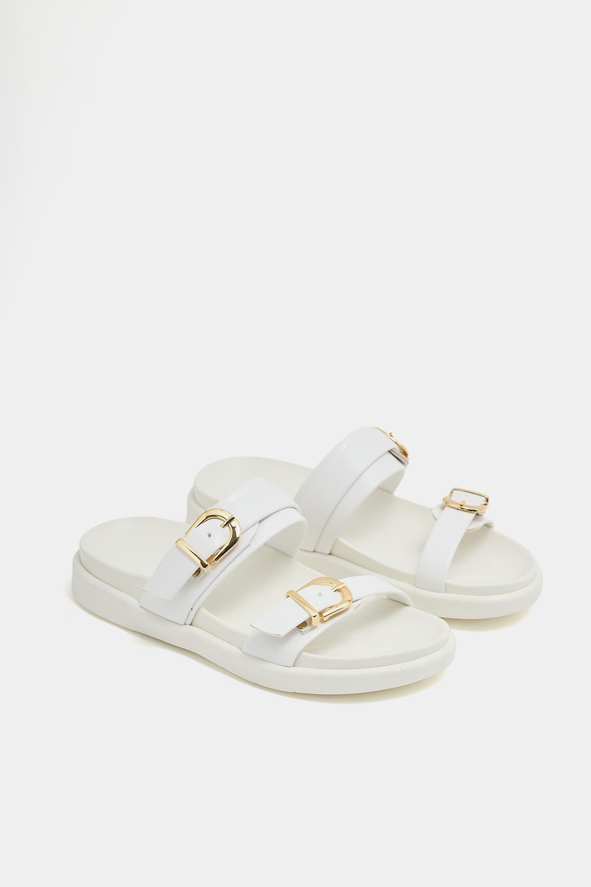 Trend Çift Tokalı Terlik Beyaz