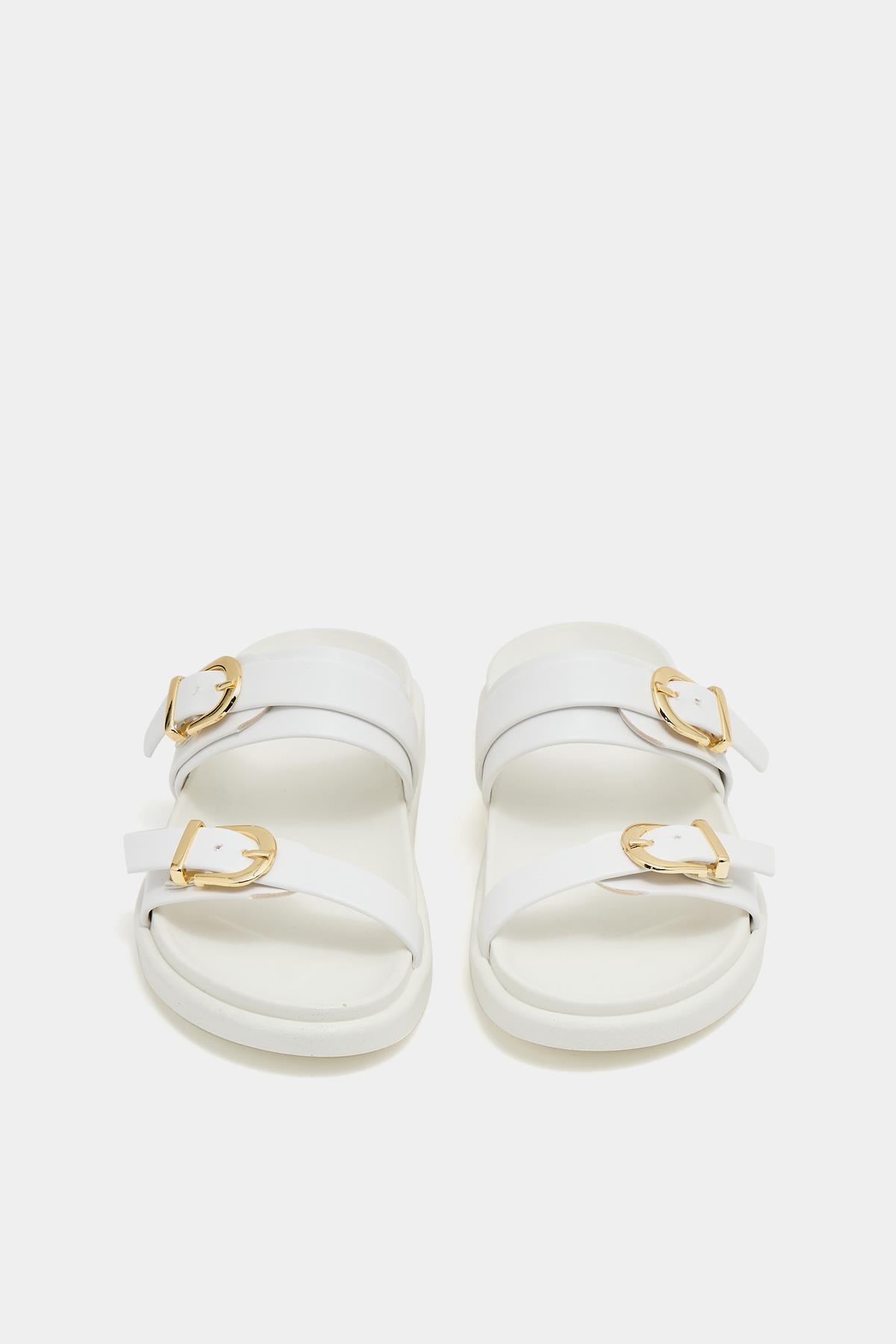 Trend Çift Tokalı Terlik Beyaz