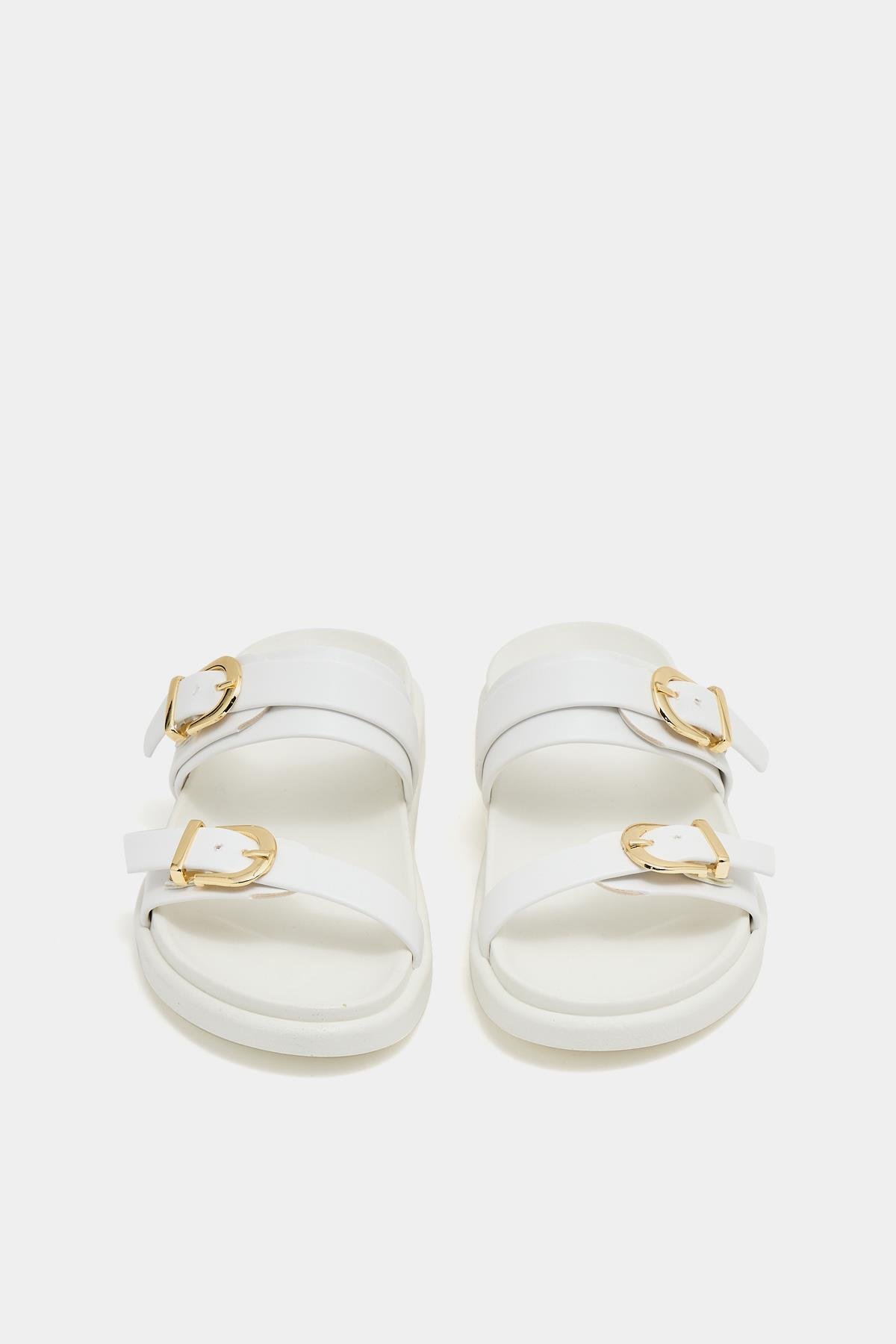 Trend Çift Tokalı Terlik Beyaz