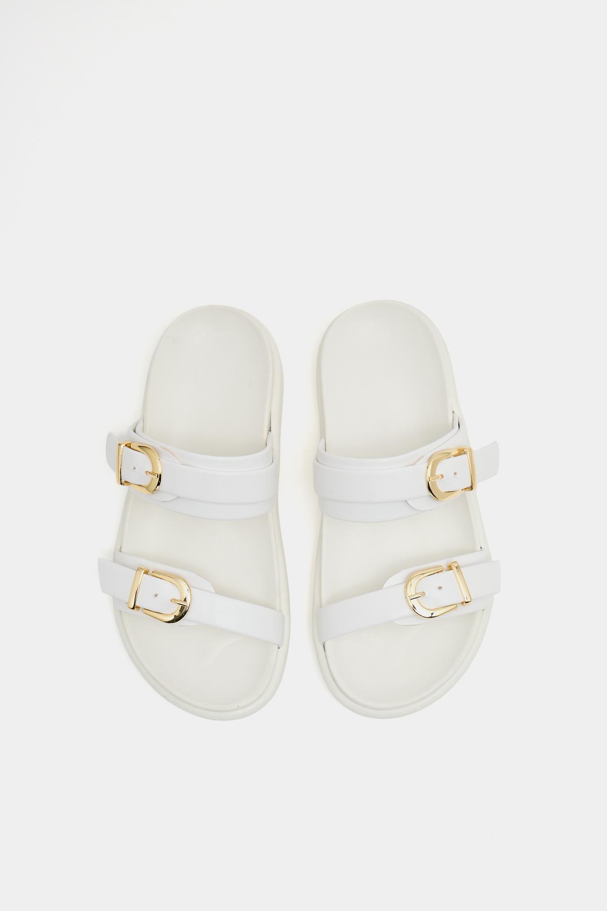 Trend Çift Tokalı Terlik Beyaz