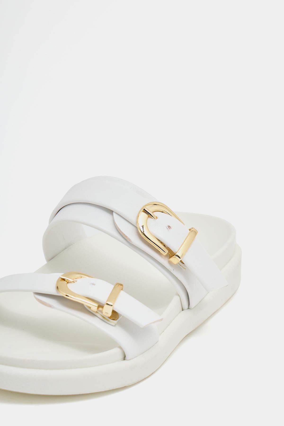 Trend Çift Tokalı Terlik Beyaz