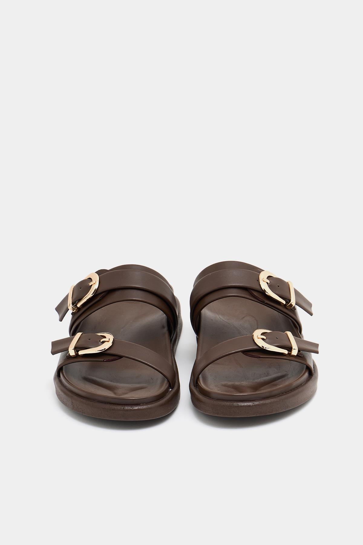 Trend Çift Tokalı Terlik Kahverengi