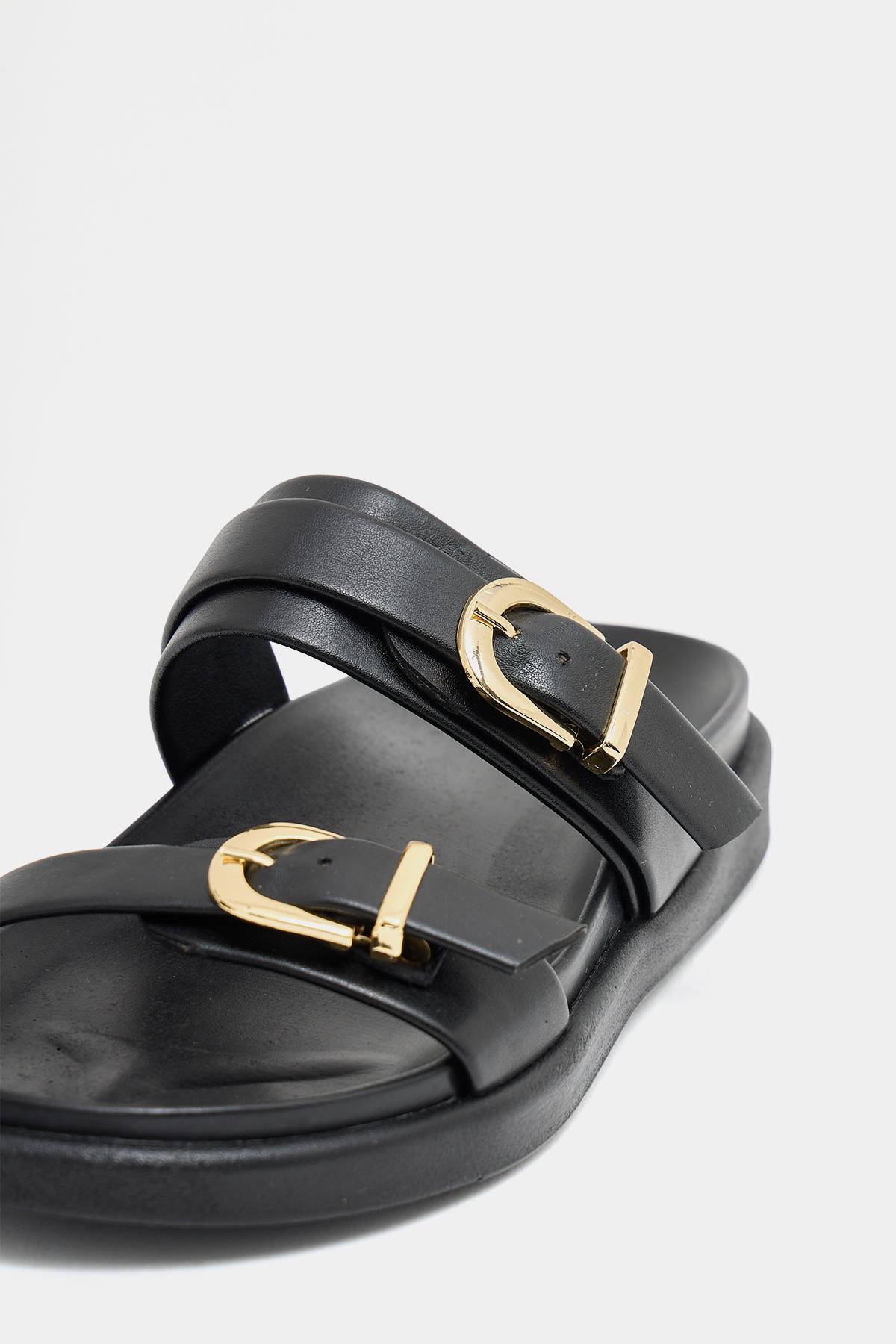 Trend Çift Tokalı Terlik Siyah