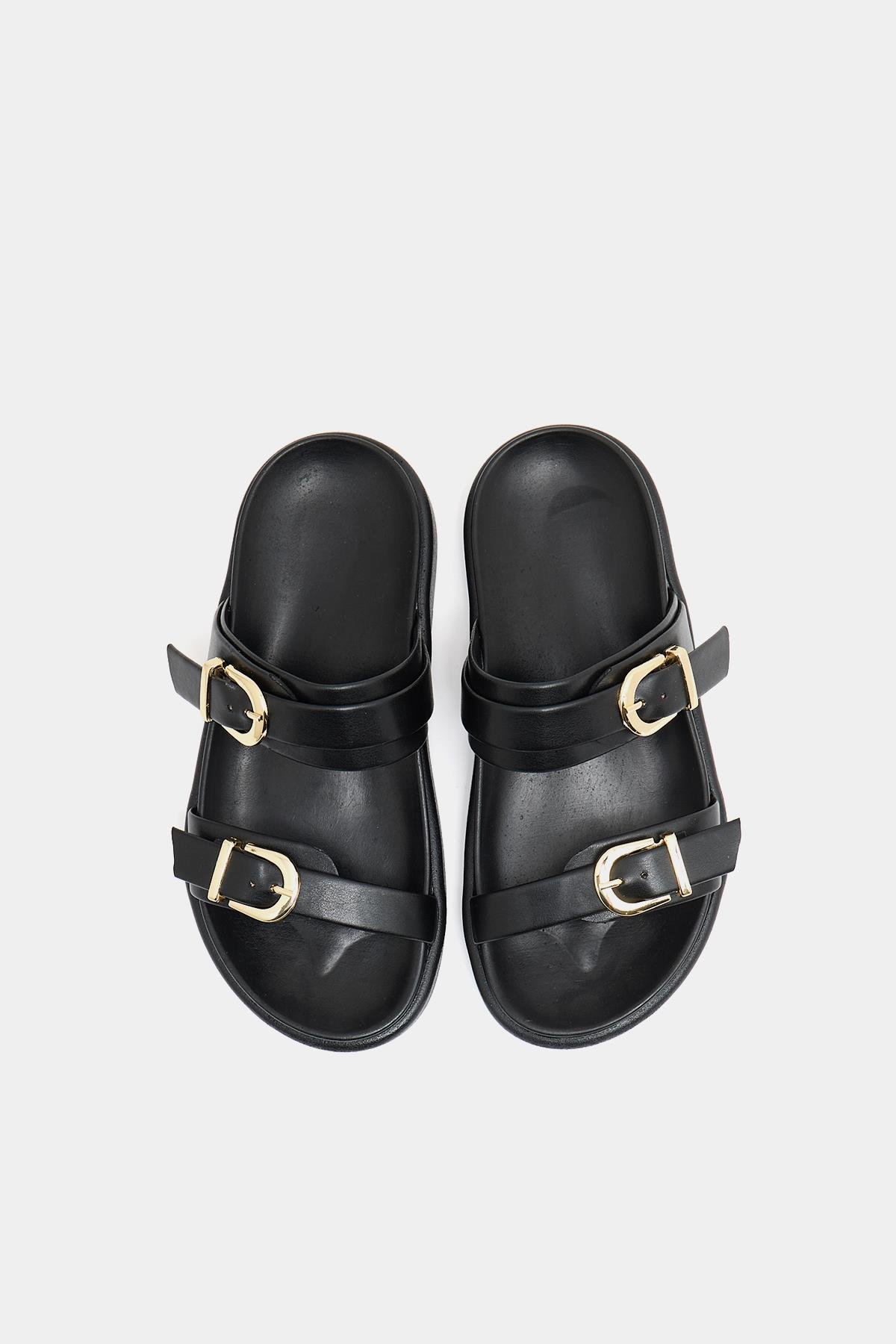 Trend Çift Tokalı Terlik Siyah