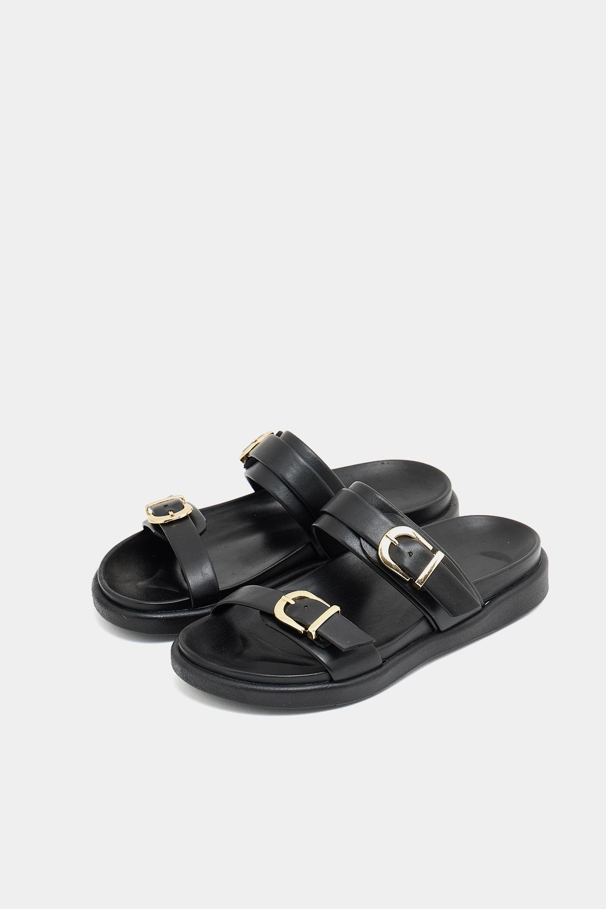 Trend Çift Tokalı Terlik Siyah