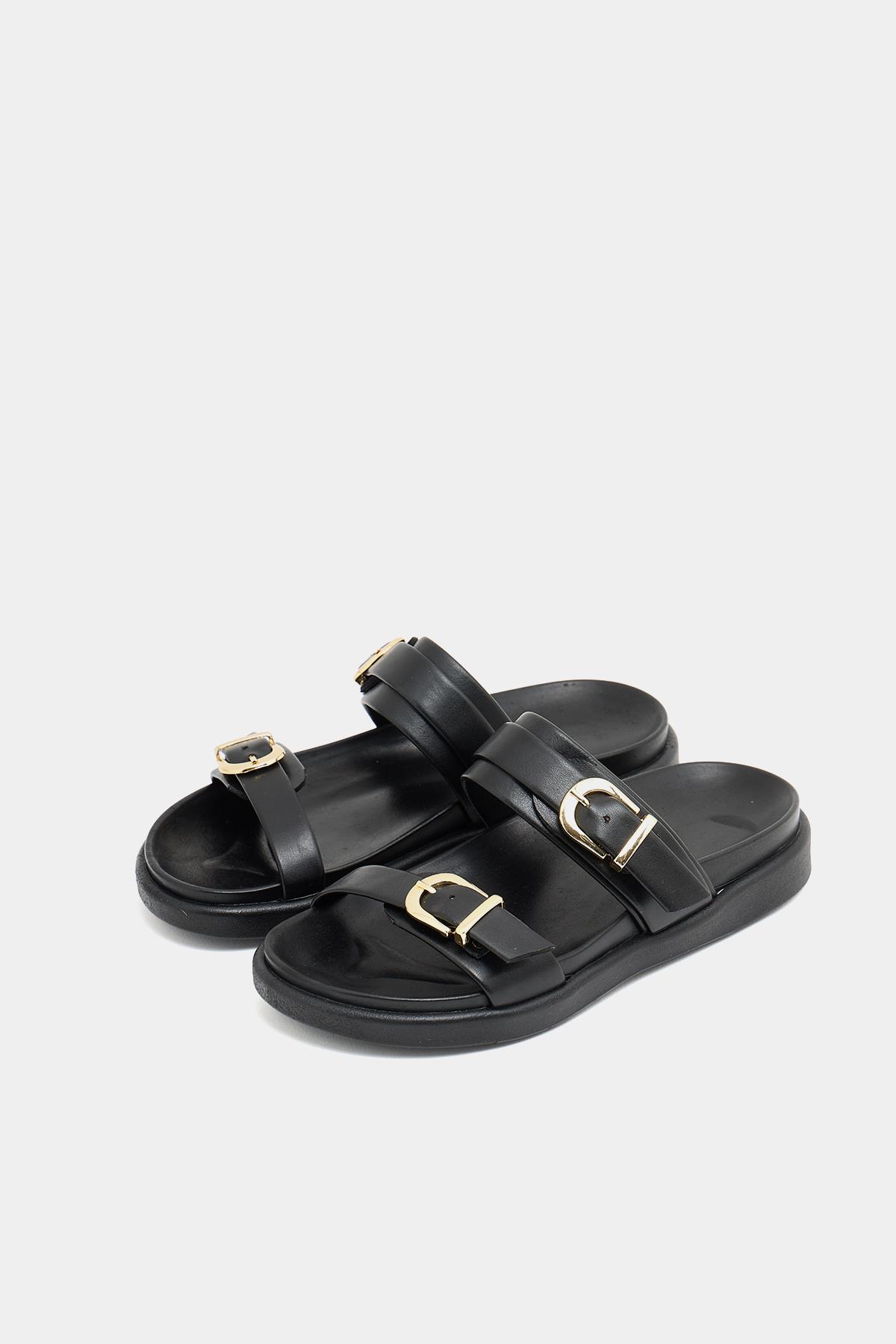 Trend Çift Tokalı Terlik Siyah