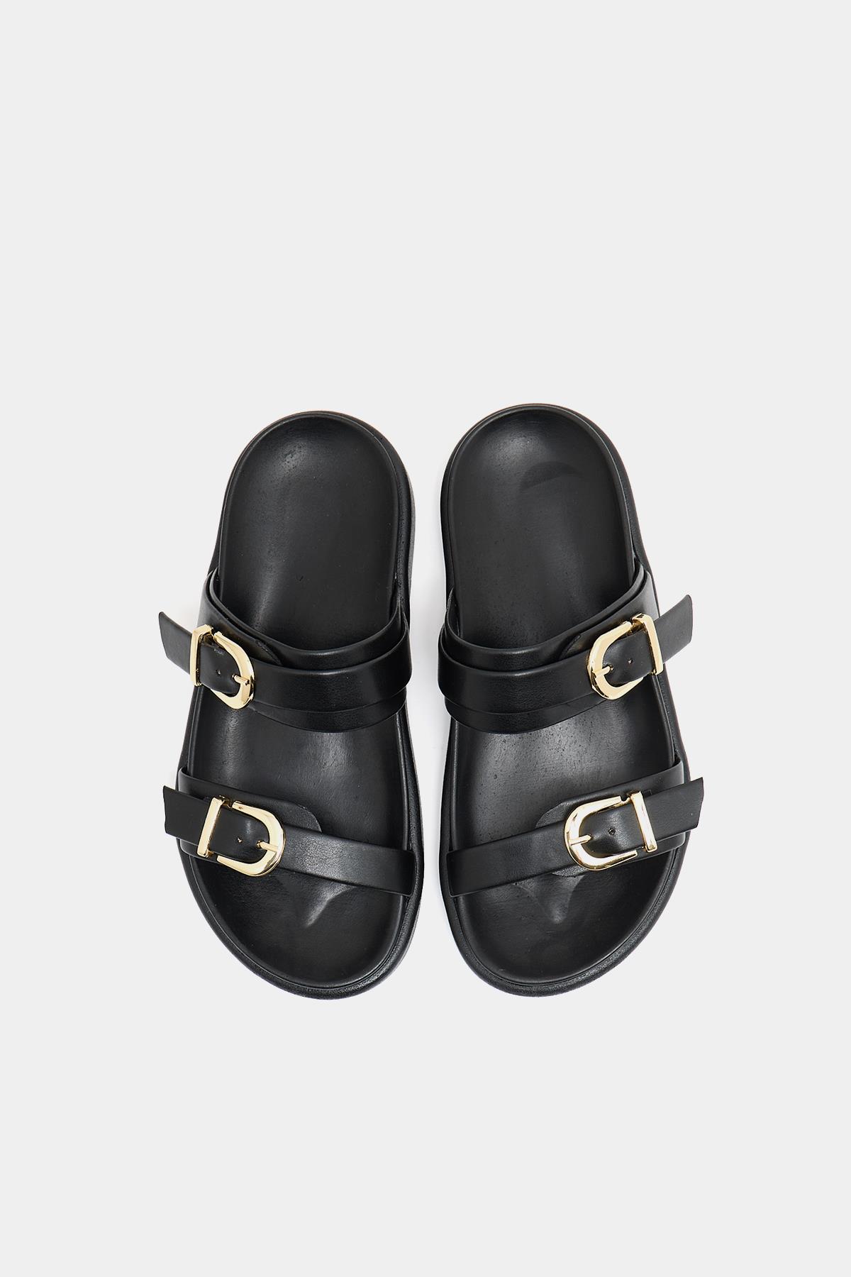 Trend Çift Tokalı Terlik Siyah