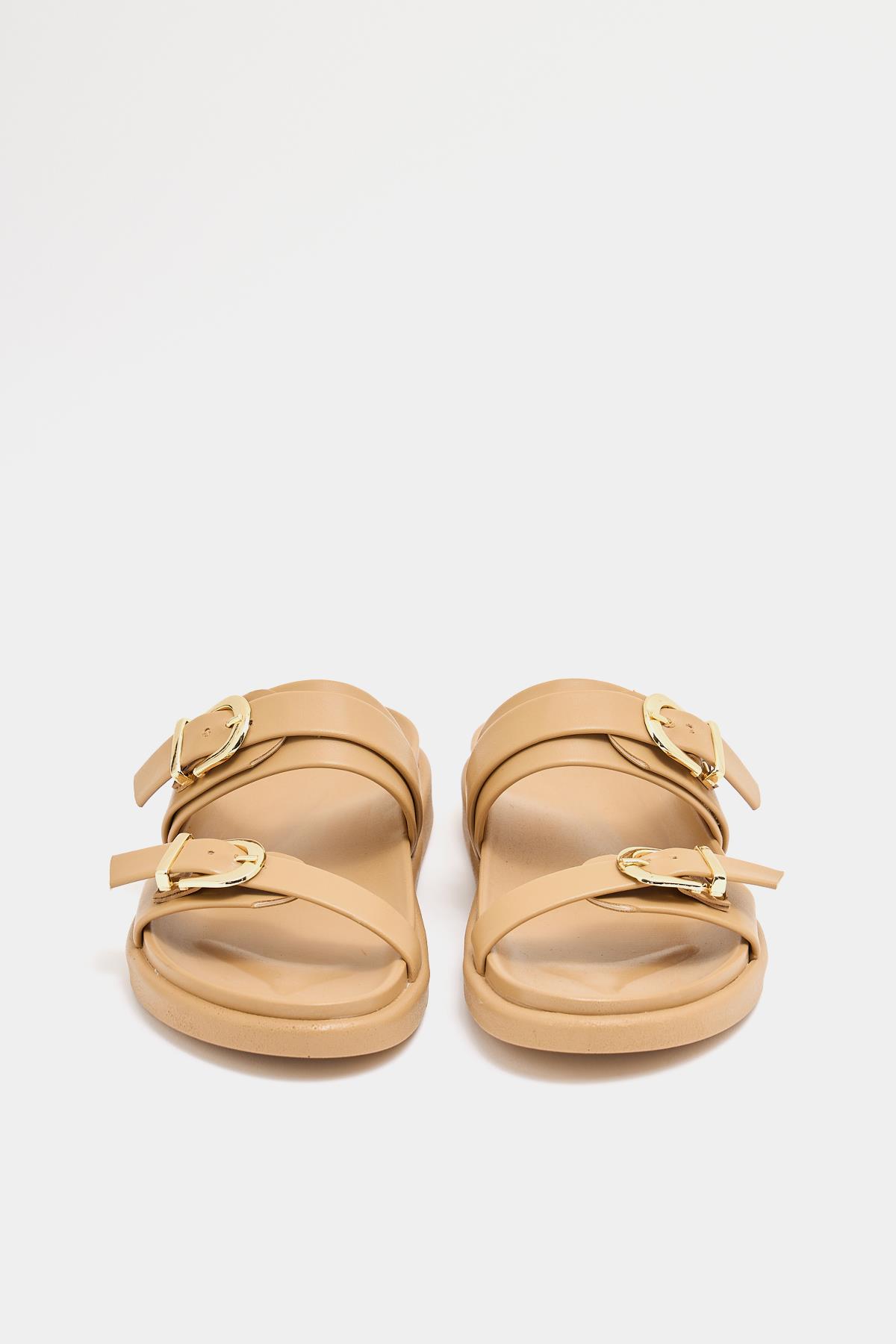 Trend Çift Tokalı Terlik Vizon