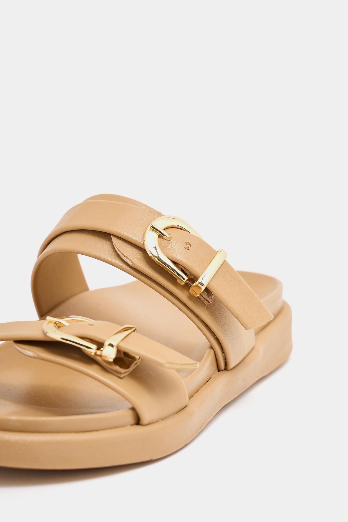 Trend Çift Tokalı Terlik Vizon