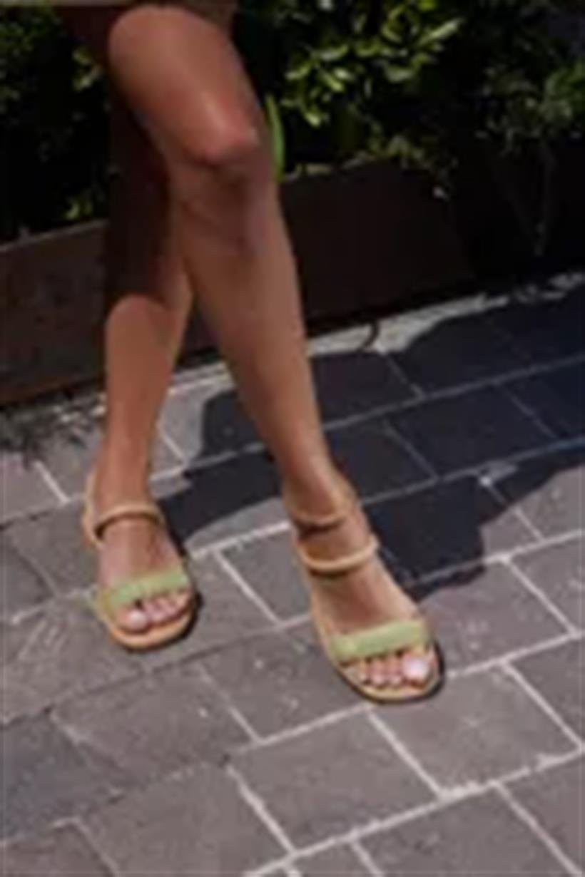 Vizon Taşlı Kadın Puf Örgülü Sandalet