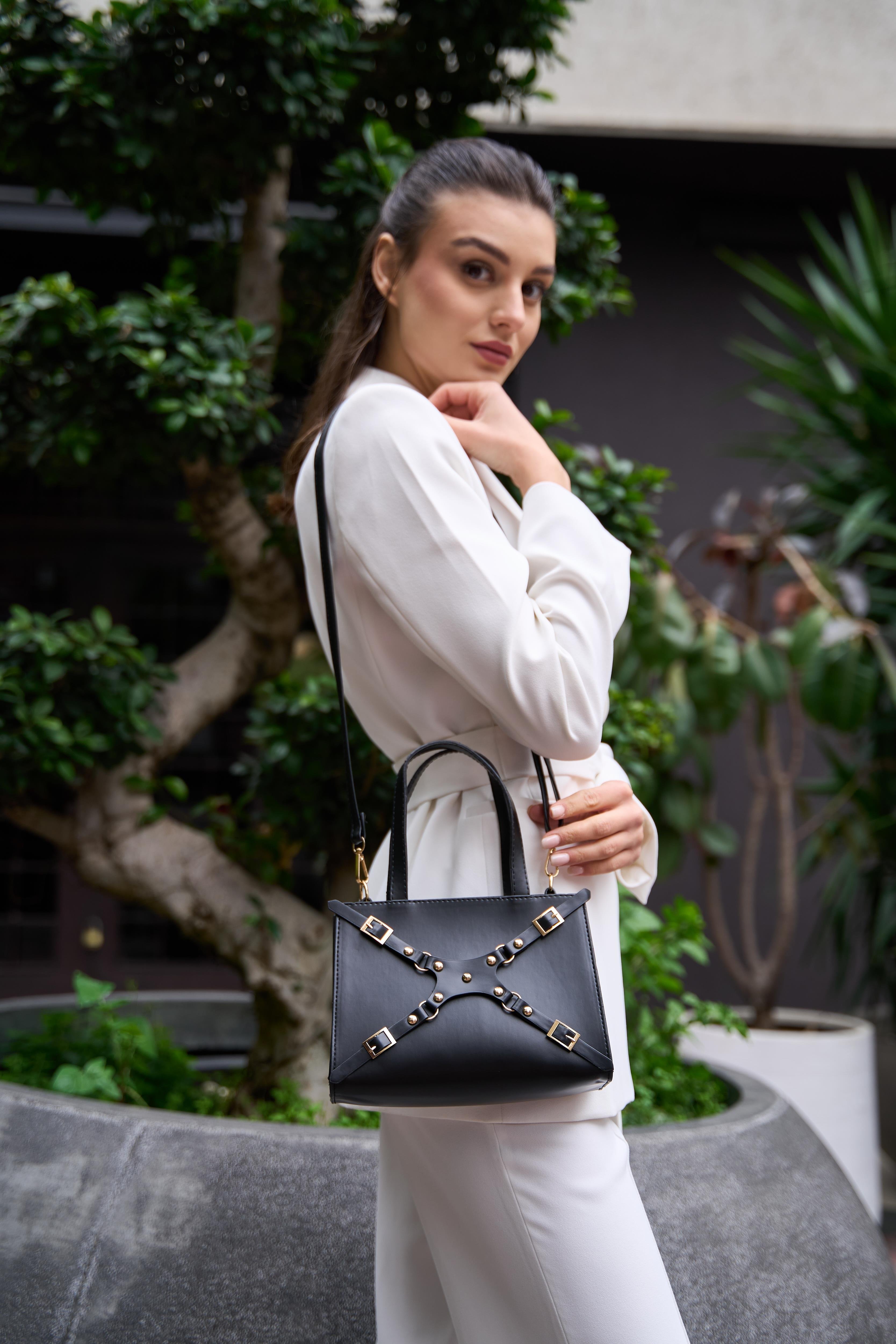 Zımbalı Mini Tote El Ve Omuz Çantası Siyah
