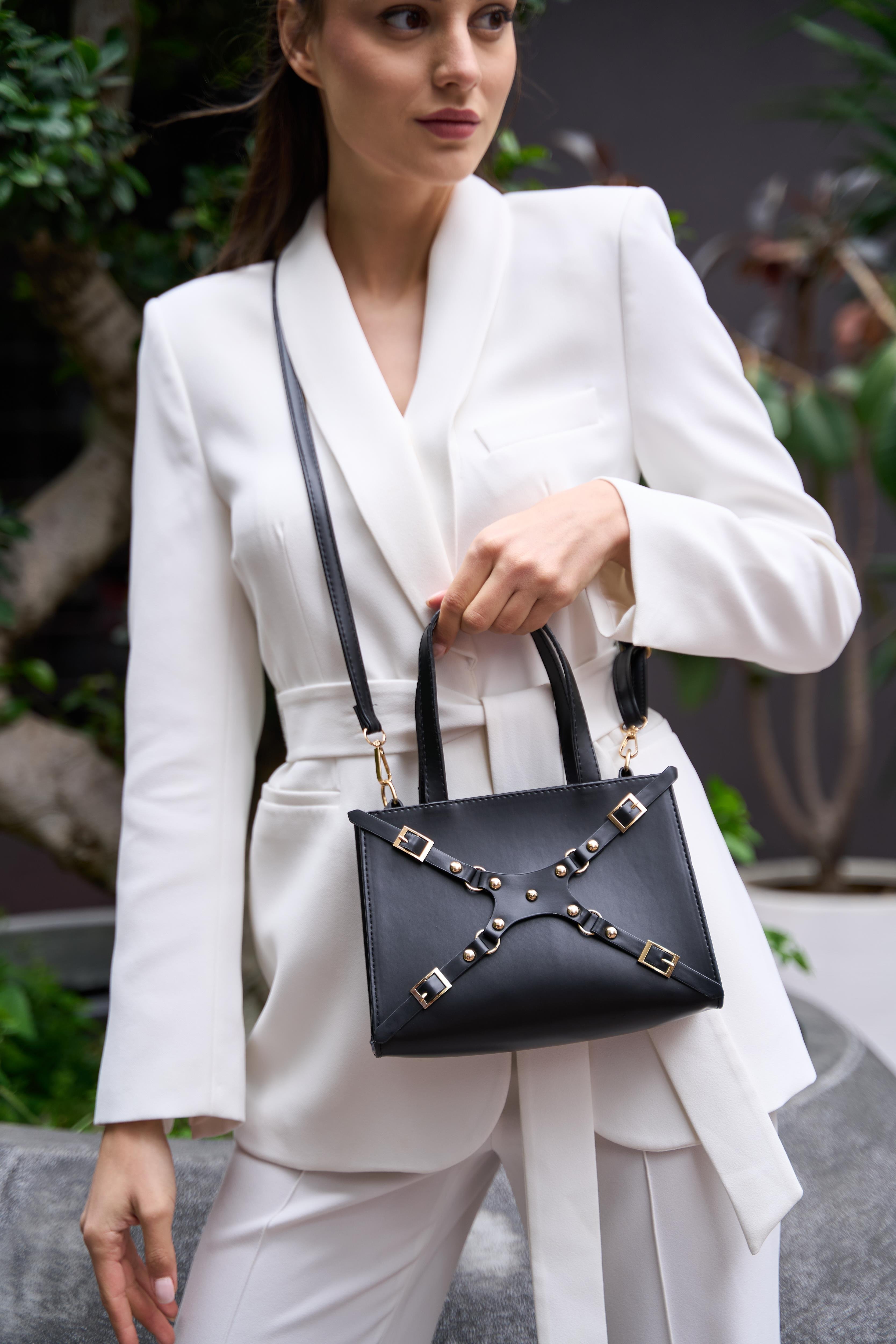 Zımbalı Mini Tote El Ve Omuz Çantası Siyah