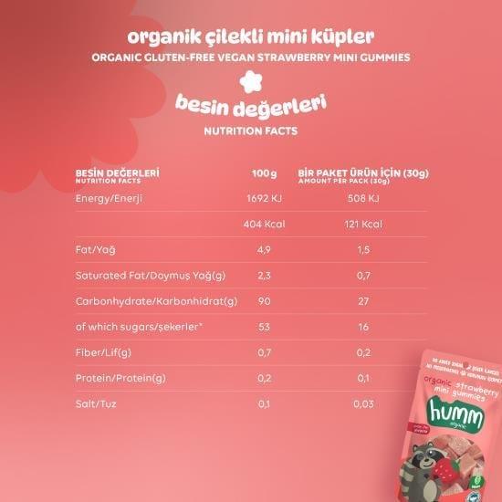 HUMM ORGANIC Çilekli Vegan Mini Küpler 30 G