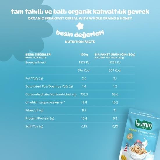 HUMM ORGANIC Tam Tahıl-Bal Kahvaltılık Gevrek 80G 