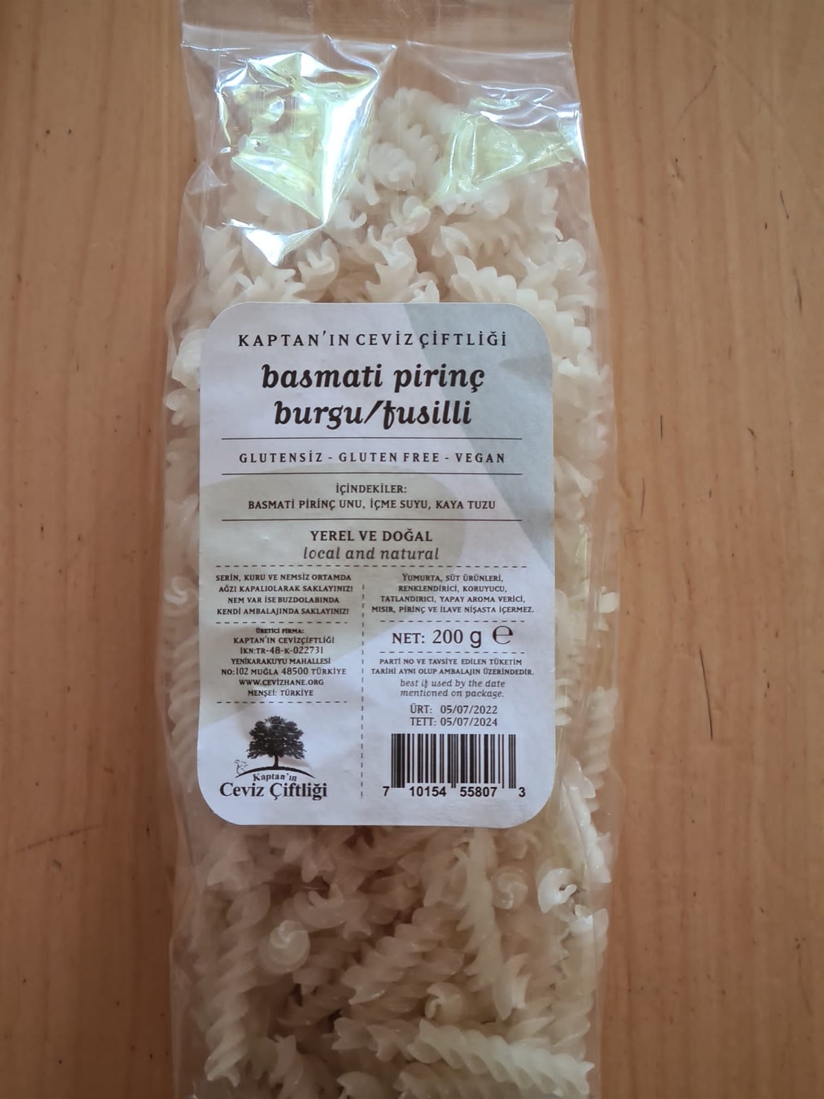 KAPTAN'IN CEVİZ ÇİFTLİĞİ Basmati Pirinç Fusilli 200 GR
