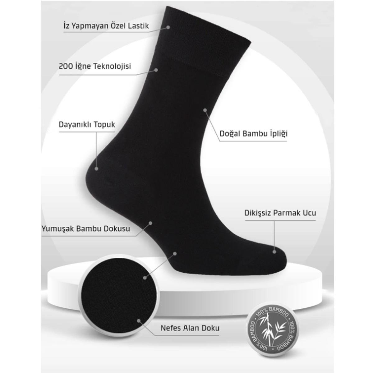 3 Çift Siyah Erkek Dikişsiz Bambu Çorap Kalın Model