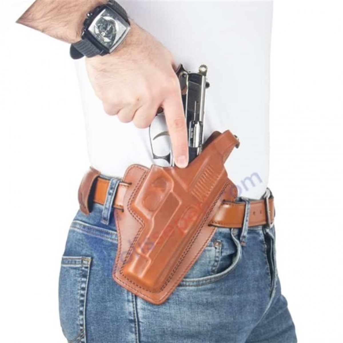 Canik 55 Horozlu Seri Deri Silah Kılıfı Kahverengi Baskılı Kapalı