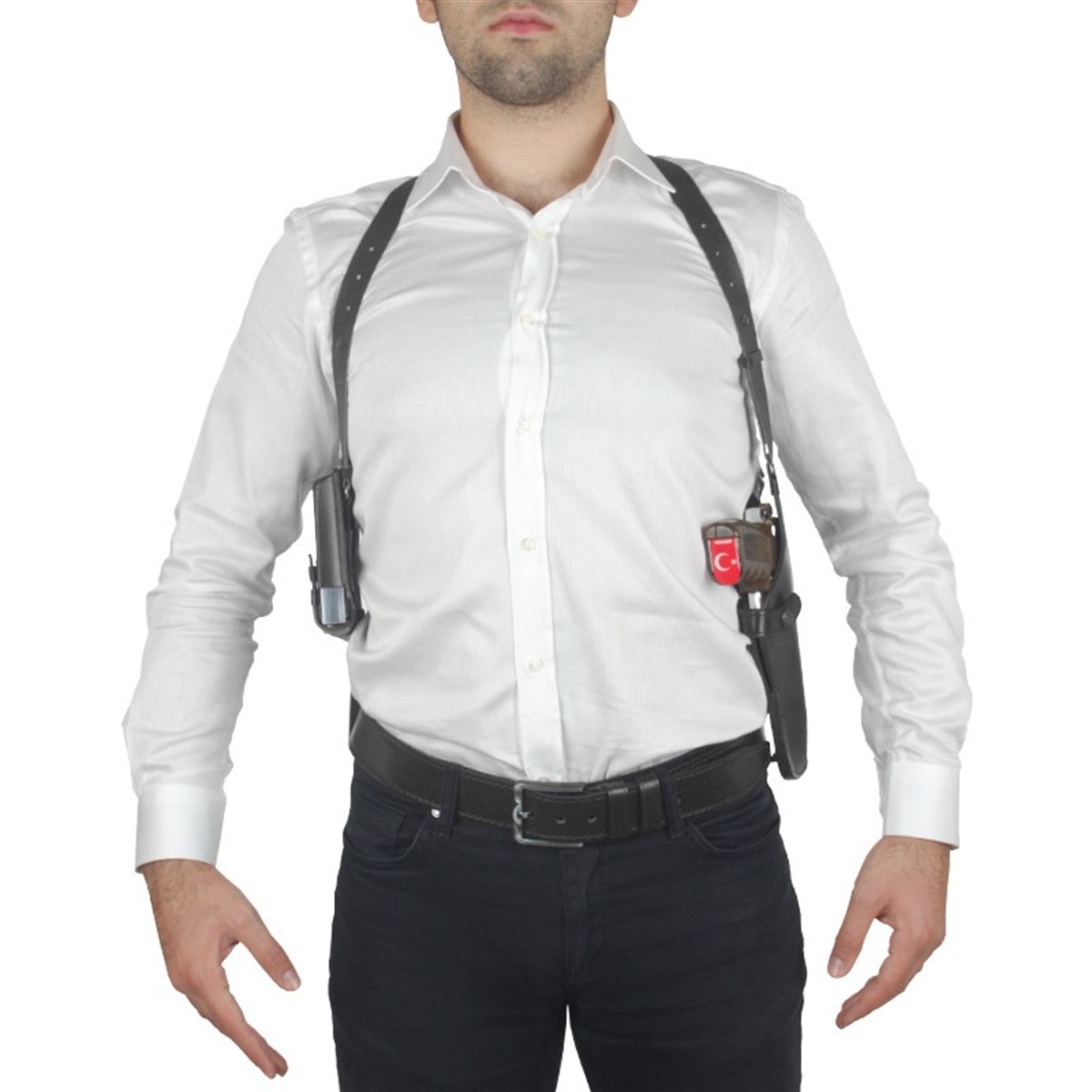 Dik Deri Koltuk Altı Kılıfı Çift Şarjörlüklü Siyah - Universal