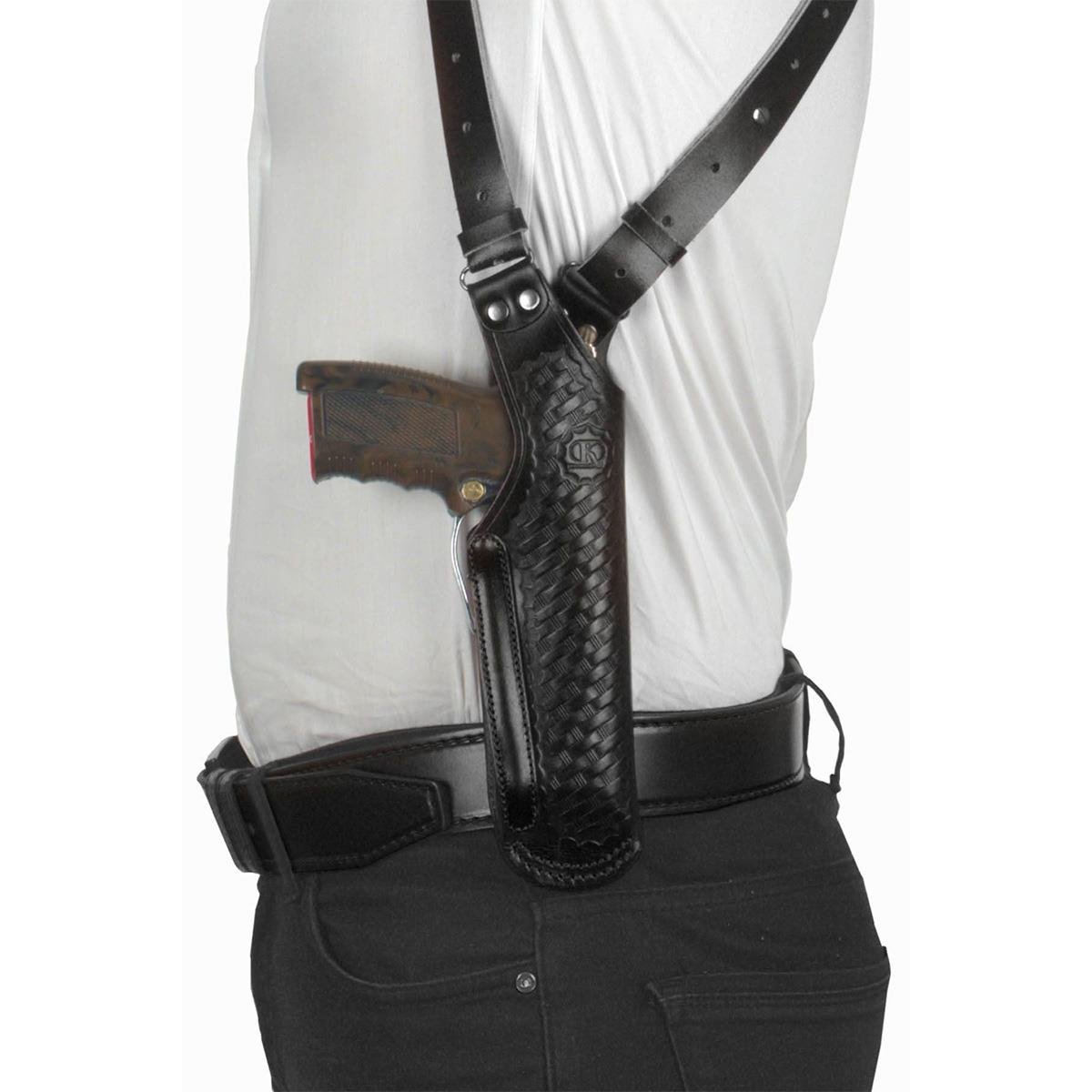 Dik Desenli Deri Koltuk Altı Tabanca Kılıfı Çift Şarjörlüklü Siyah-Universal