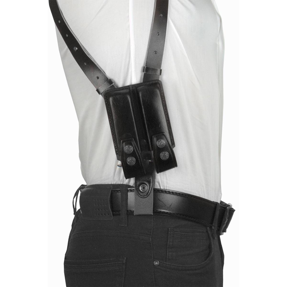 Dik Desenli Deri Koltuk Altı Tabanca Kılıfı Çift Şarjörlüklü Siyah-Universal