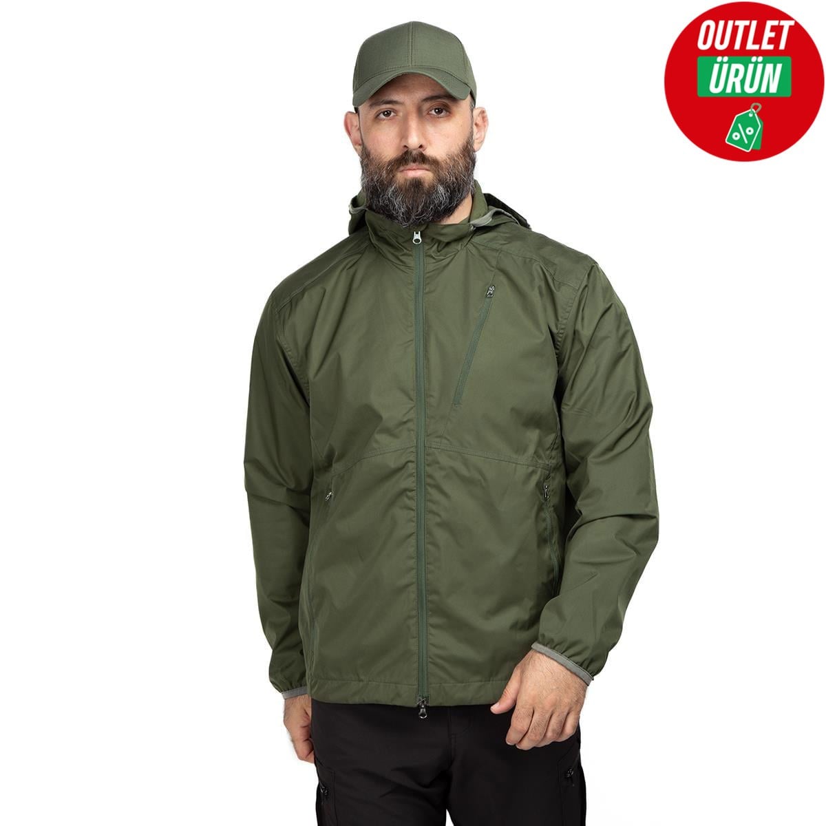 Erkek Kapüşonlu Outdoor Rüzgarlık Haki