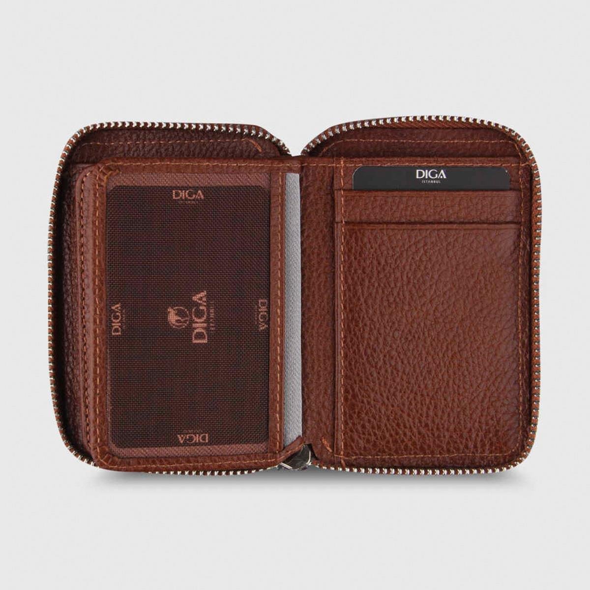 Hakiki Deri Fermuarlı Erkek Cüzdanı Taba