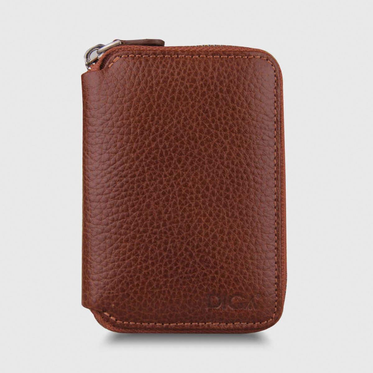 Hakiki Deri Fermuarlı Mini Rozetli Türk Kara Kuvvetleri Cüzdanı Taba