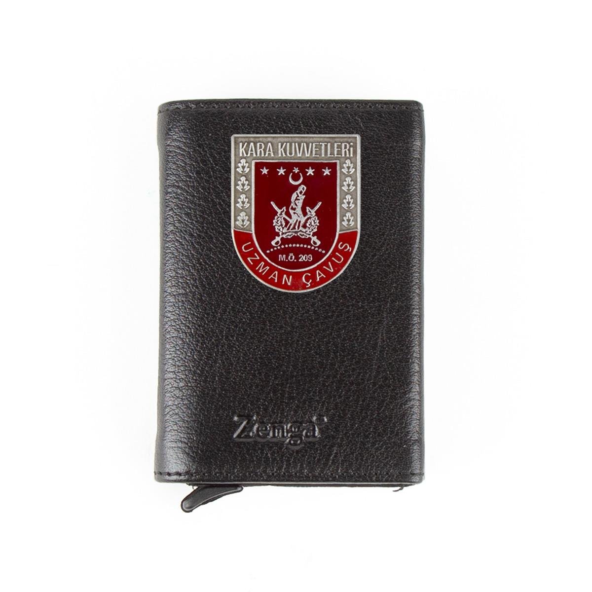 Hakiki Deri Otomatik Mekanizmalı Mini Rozetli Uzman Çavuş Kartlık Siyah