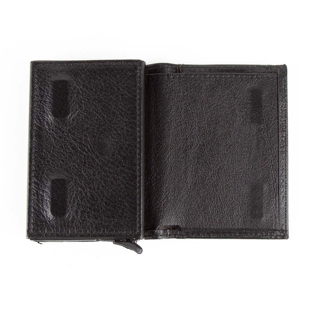 Hakiki Deri Otomatik Mekanizmalı Mini Kartlık Siyah