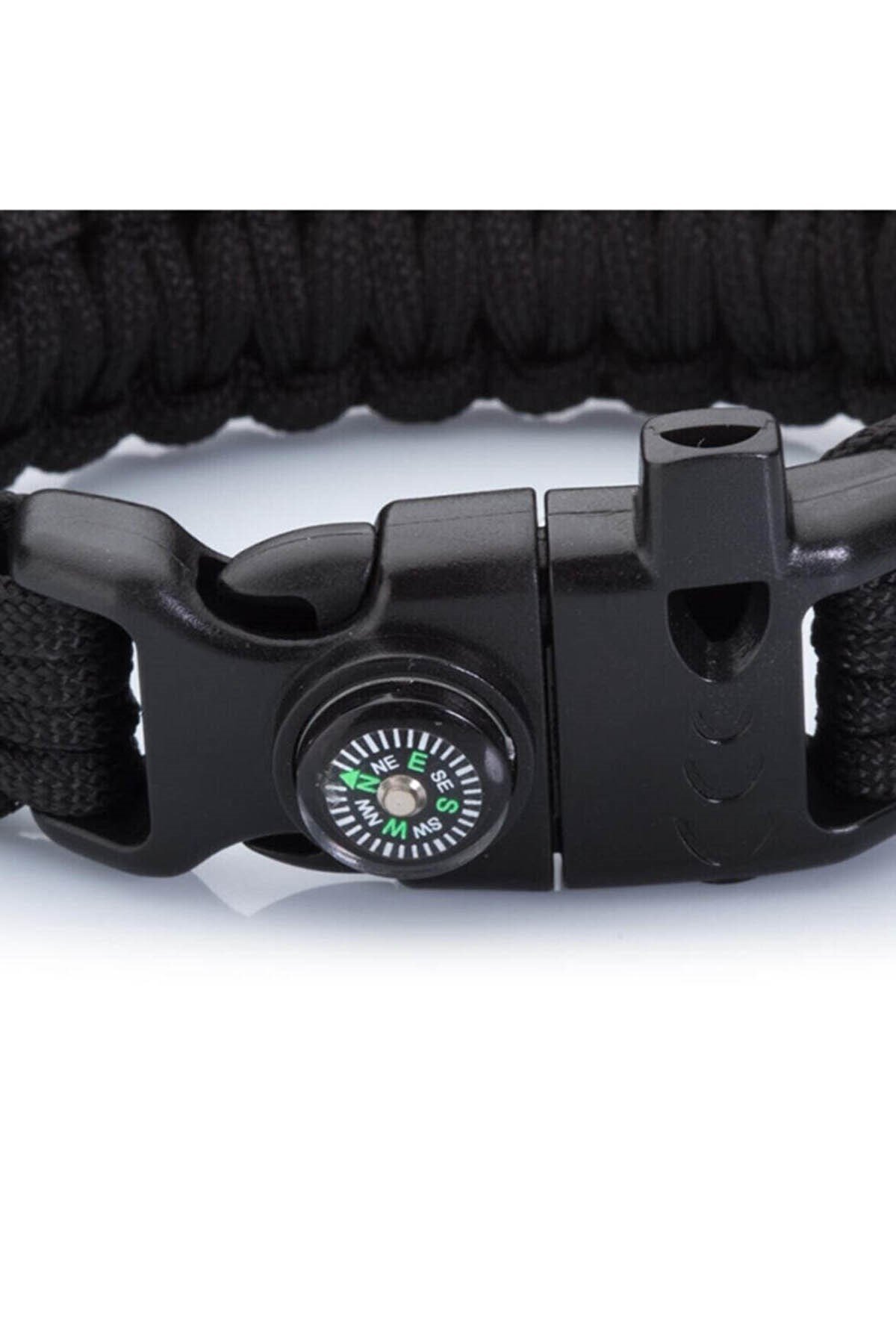 Paracord Bileklik-Pusula-Ateş Başlatıcı-Düdük-Siyah Renk