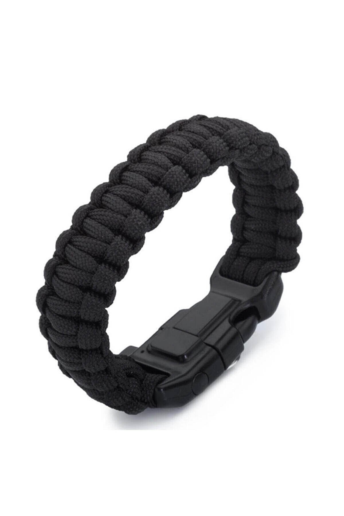 Paracord Bileklik-Pusula-Ateş Başlatıcı-Düdük-Siyah Renk