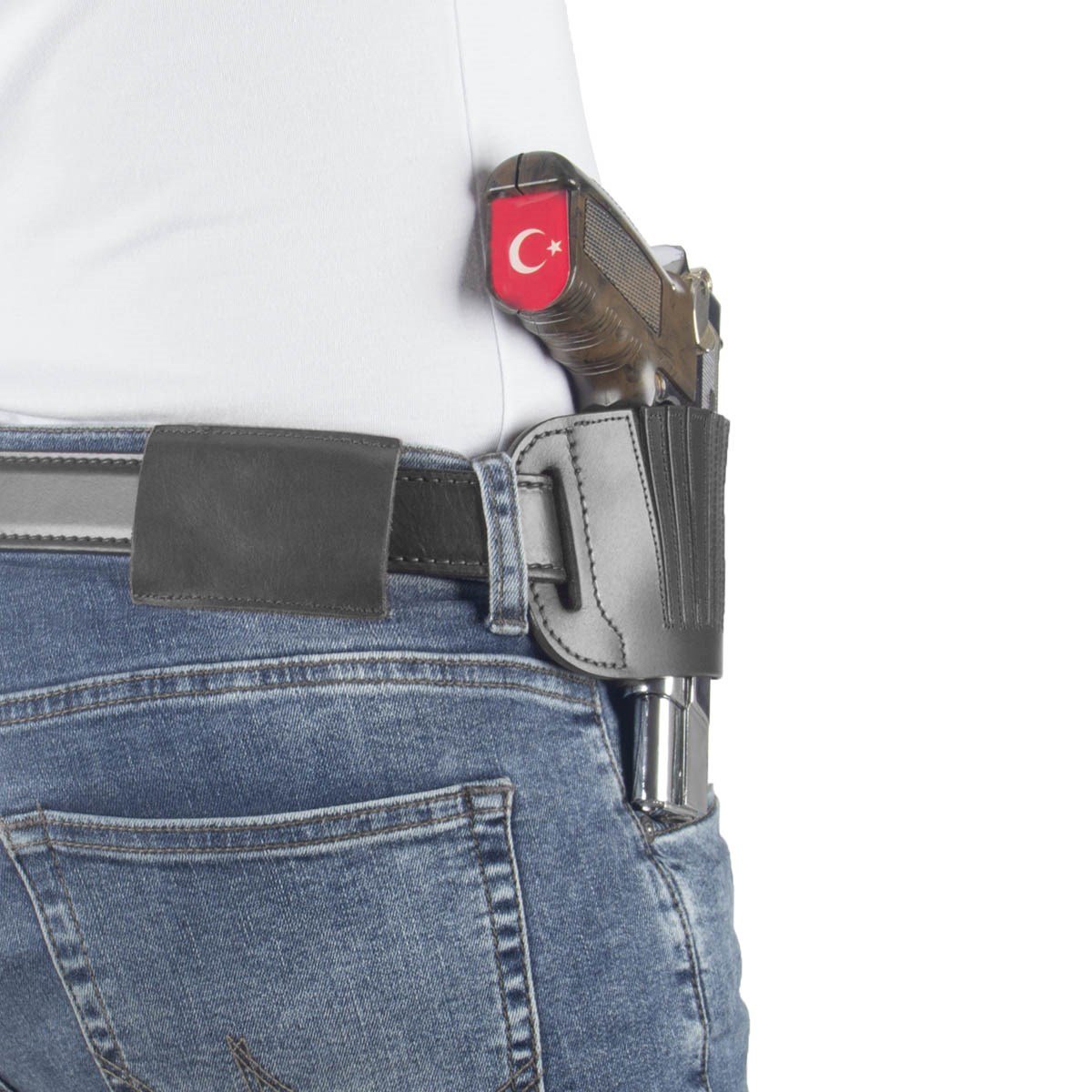 Perdeli Mini Kelebek Deri Silah Kılıfı Siyah