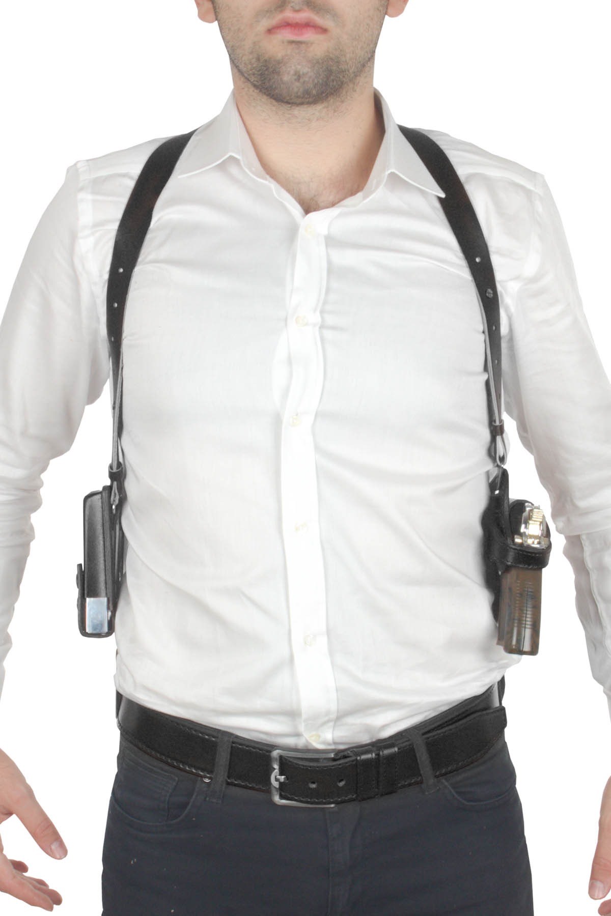 Profesyonel Deri Koltukaltı Silah Kılıfı (Tüm Tabancalar İçin) Çift Şarjörlü Siyah