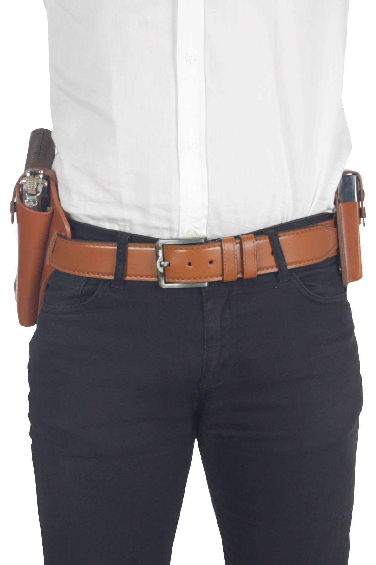 Profesyonel Deri Koltukaltı Silah Kılıfı (Tüm Tabancalar İçin) Çift Şarjörlü Taba