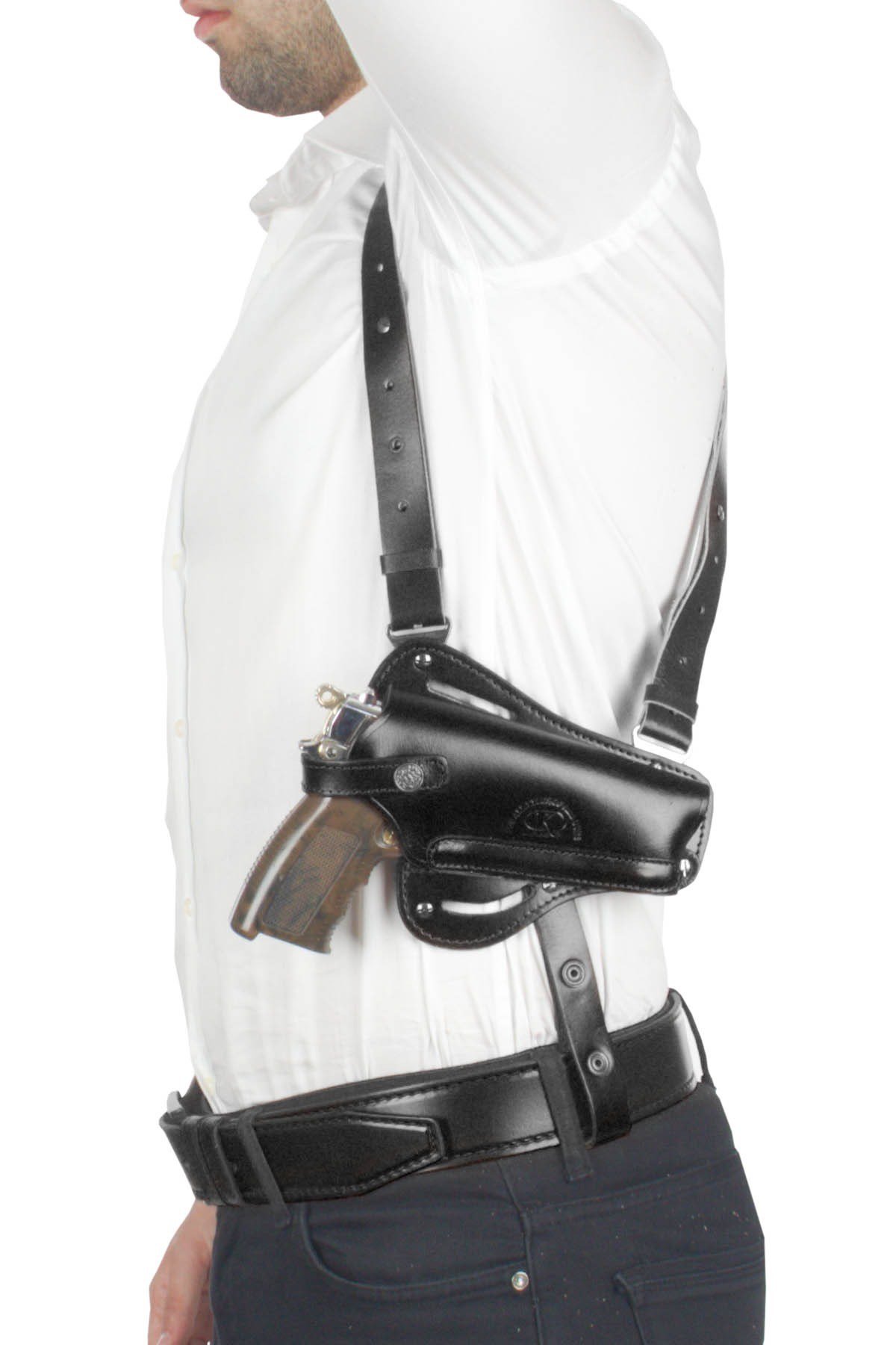 Profesyonel Deri Koltukaltı Silah Kılıfı (Tüm Tabancalar İçin) Çift Şarjörlü Siyah