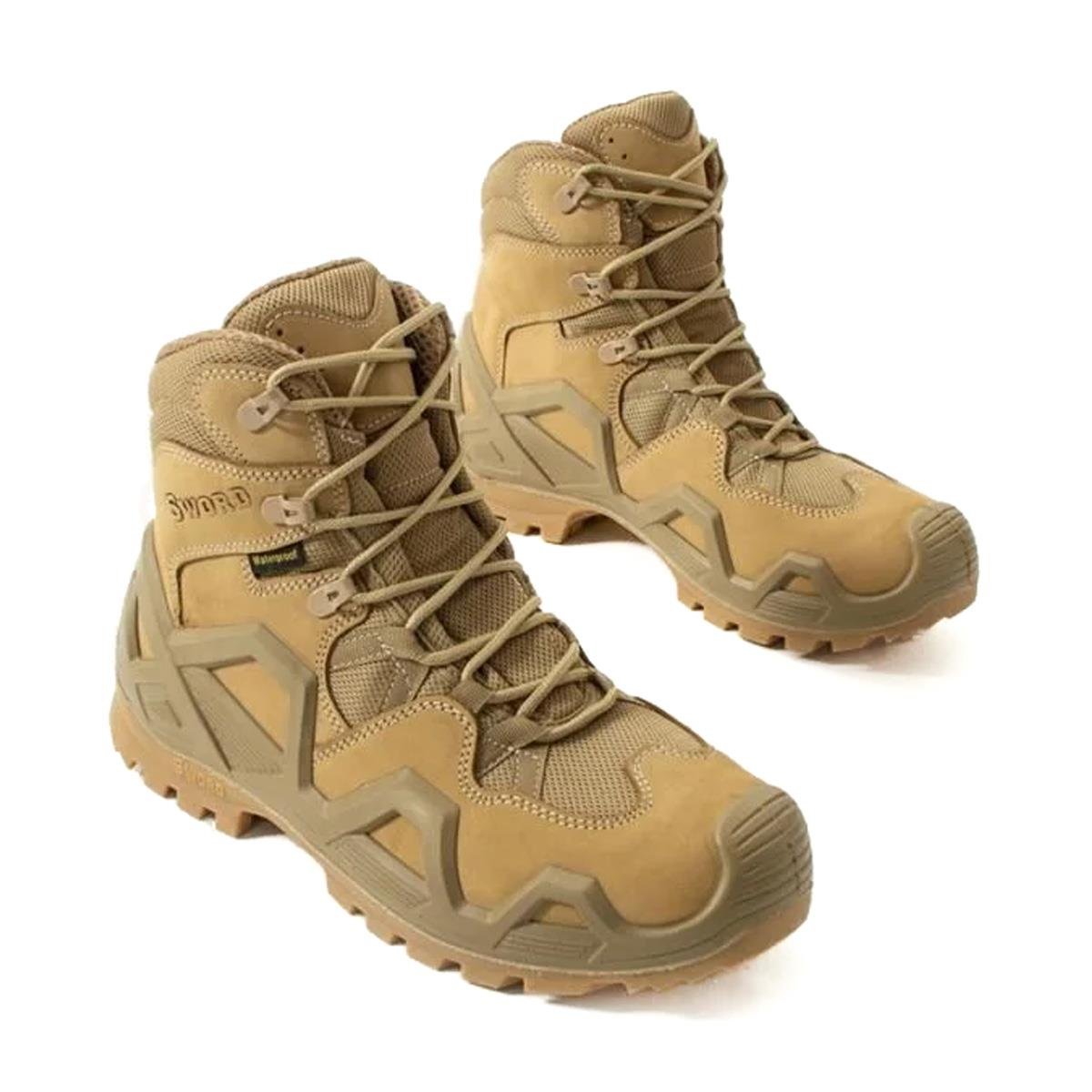 Single Sword Waterproof Nubuk Deri Kısa Polis Asker Bot Çöl Rengi