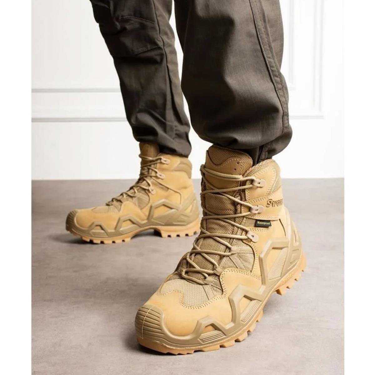 Single Sword Waterproof Nubuk Deri Kısa Polis Asker Bot Çöl Rengi