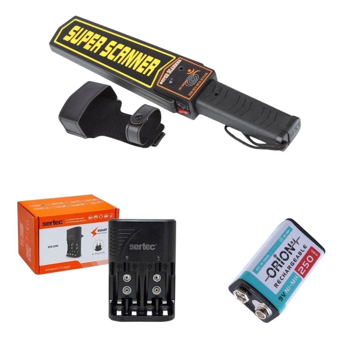 Super Scanner Üst Arama Dedektörü Şarj Aleti ve Pil İle Birlikte 3'lü Set