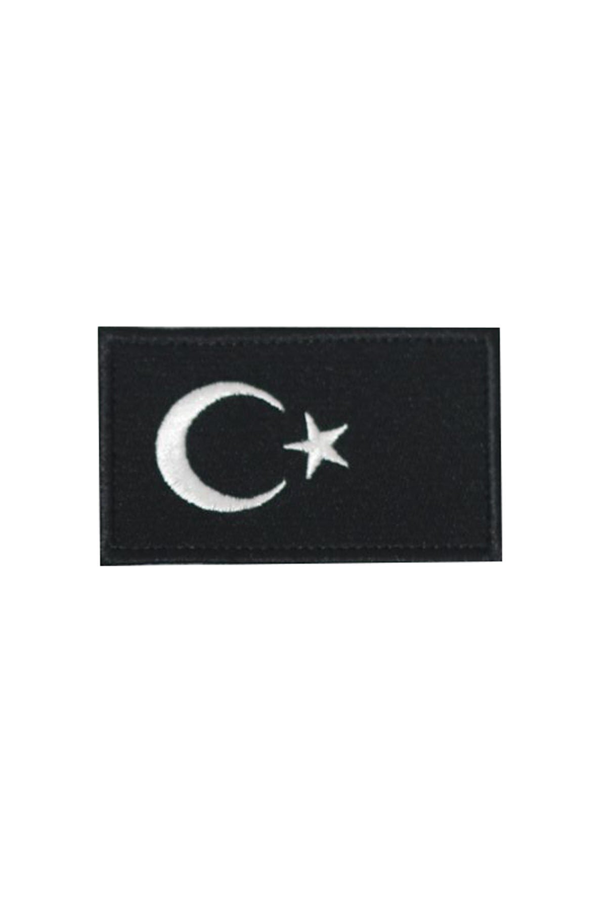 Türk Bayrağı Patch Siyah Nakış