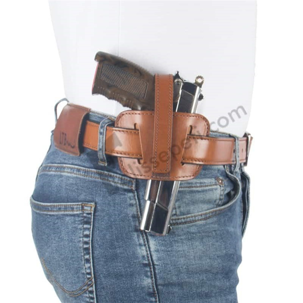 Universal Emniyet Atkılı Kase Deri Silah Kılıfı Kahverengi