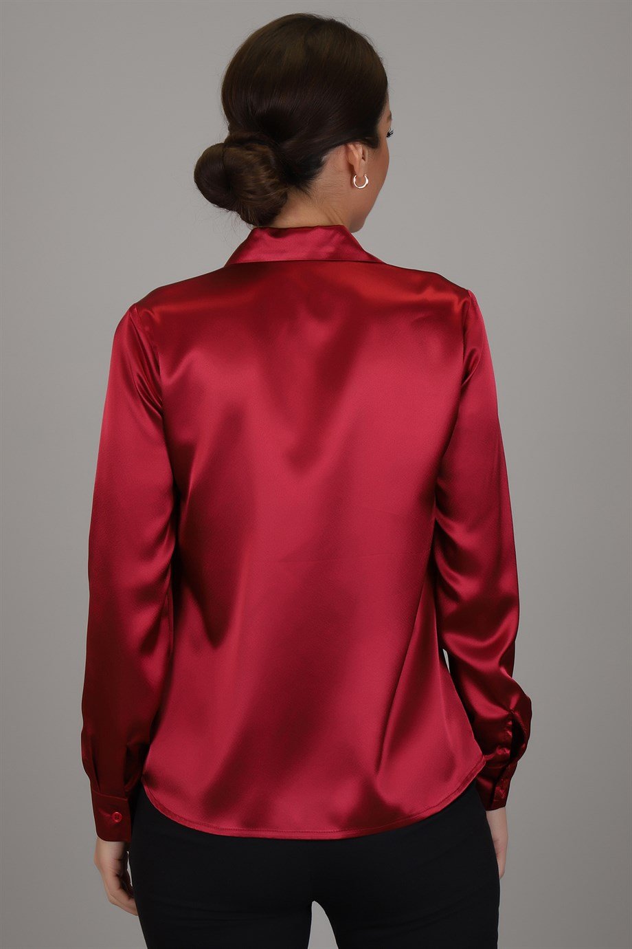 SWEETNESS Women's Claret Red Satin ShirtSWEETNESS