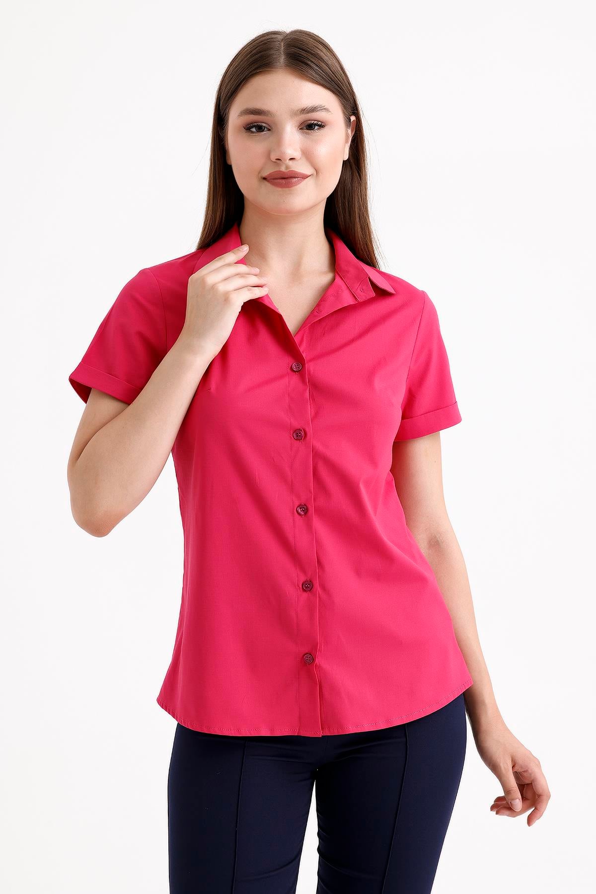 SWEETNESS Kadın Koyu Pembe Likralı Kısa Kol PamukSWEETNESS