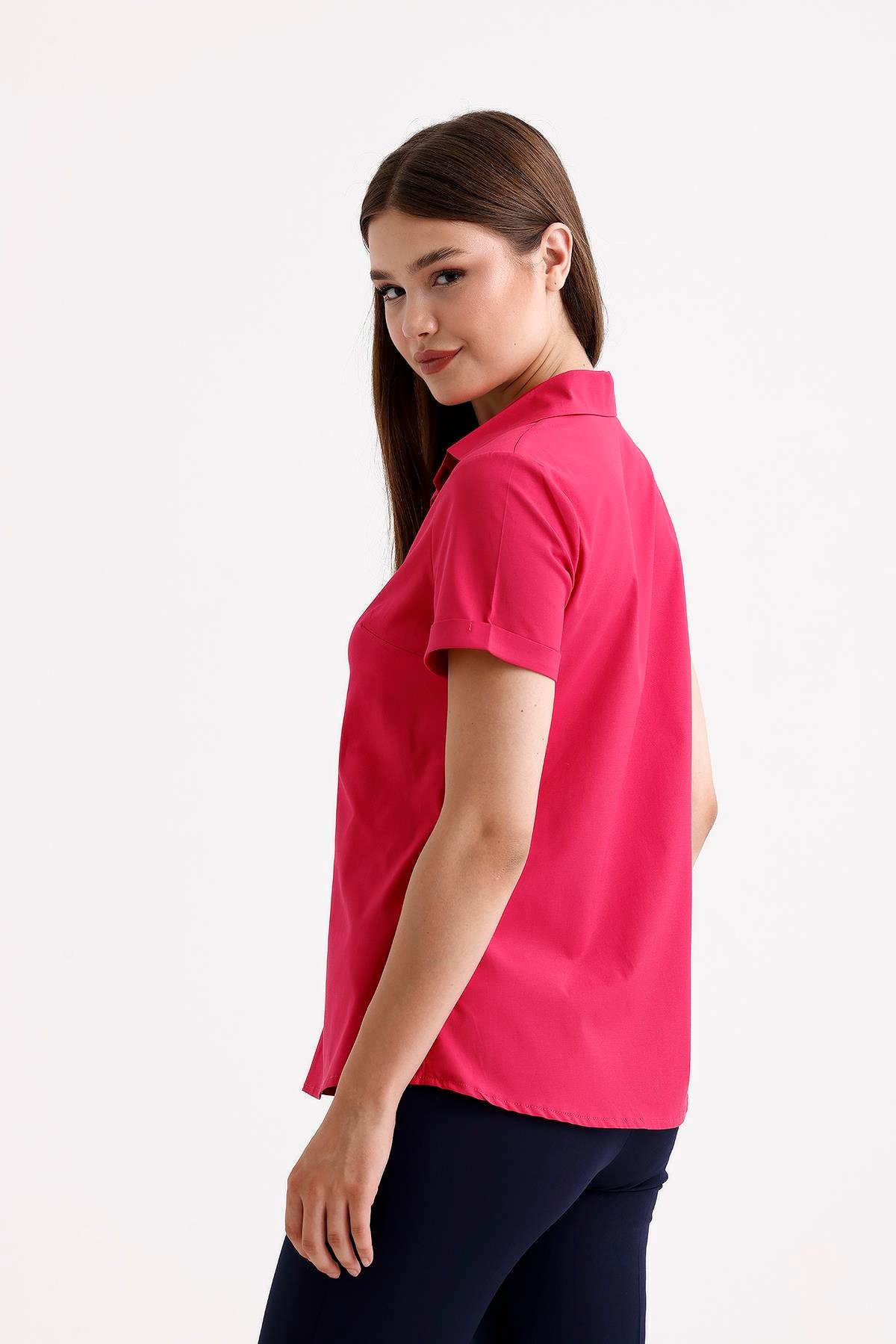 SWEETNESS Kadın Koyu Pembe Likralı Kısa Kol PamukSWEETNESS