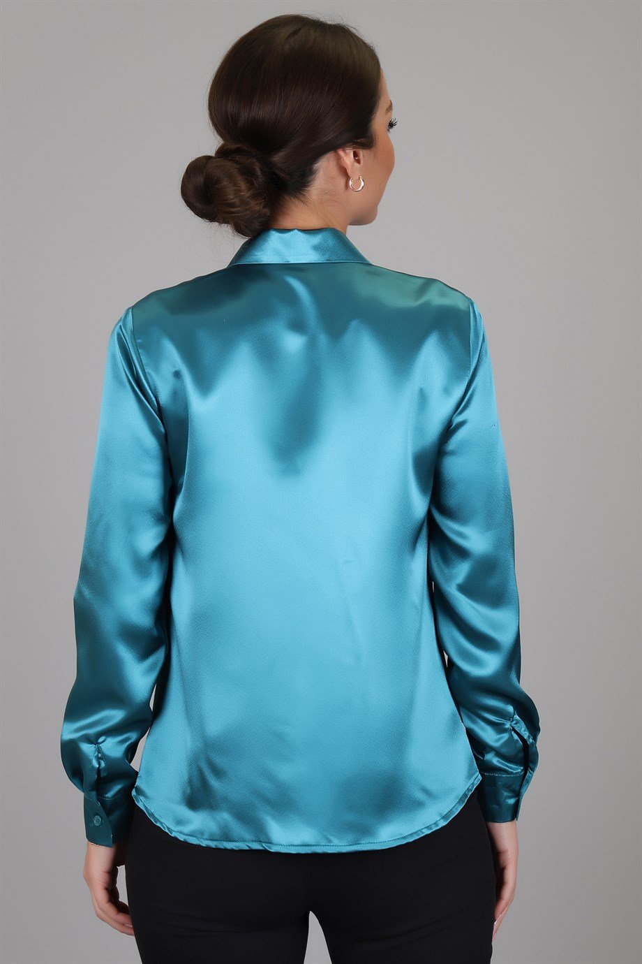 SWEETNESS Women's Petrol Green Satin ShirtSWEETNESS